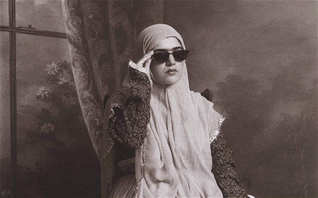 A photograph from the series 'Qajar' (1998) by Shadi Ghadirian, part of the V&A's Light from the Middle East: New Photography exhibition.